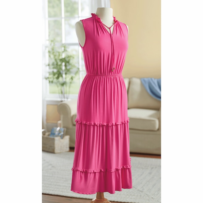 Ruffle Collar Tiered Dress, , large