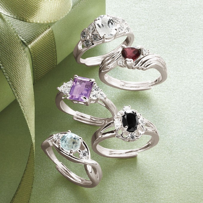 Gemstone 5-Piece Adjustable Ring Set, , large