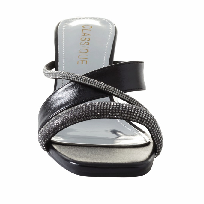 Classique Glitter Rope Slide Sandal with Mini Rhinestones and Chunky 2.5" Heel, , large