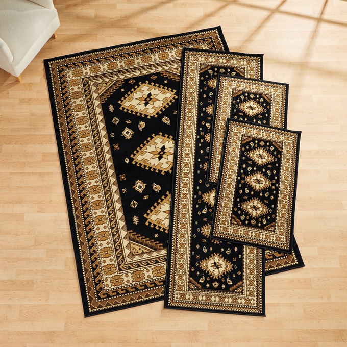 4-Piece Tres Rug Set, Black, large