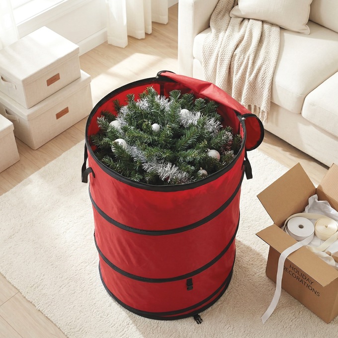 Simplify Heavy-Duty Pop-Up Holiday Storage Bag, Red, large