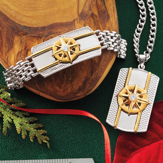 Men's Two-Tone Compass Necklace or Bracelet, , large