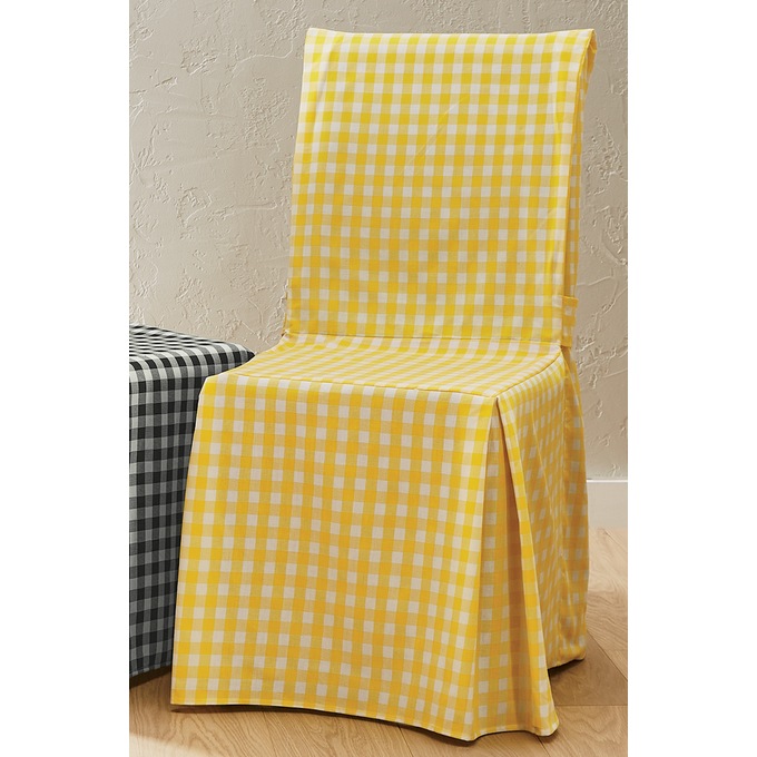 Gingham Check Dining Chair Cover with Ties, Yellow, large