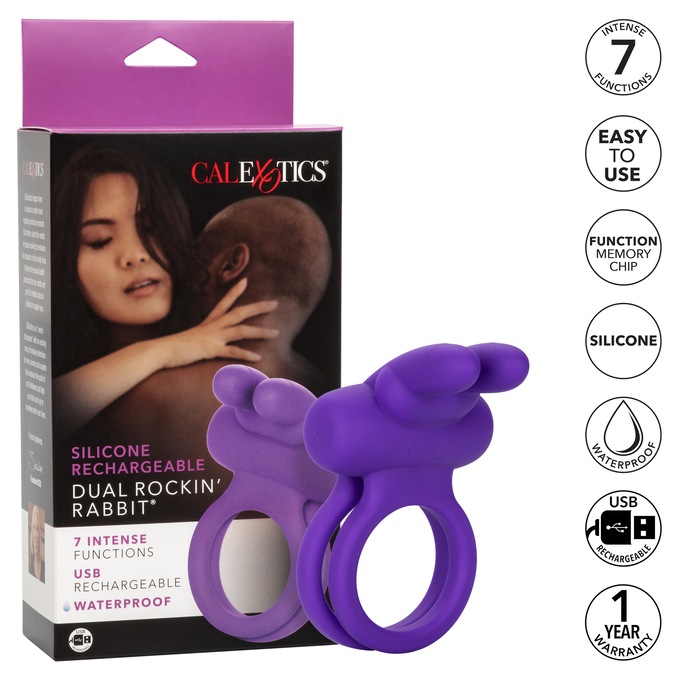 Silicone Rechargable Dual Rockin Rabbit Enhancer, , large