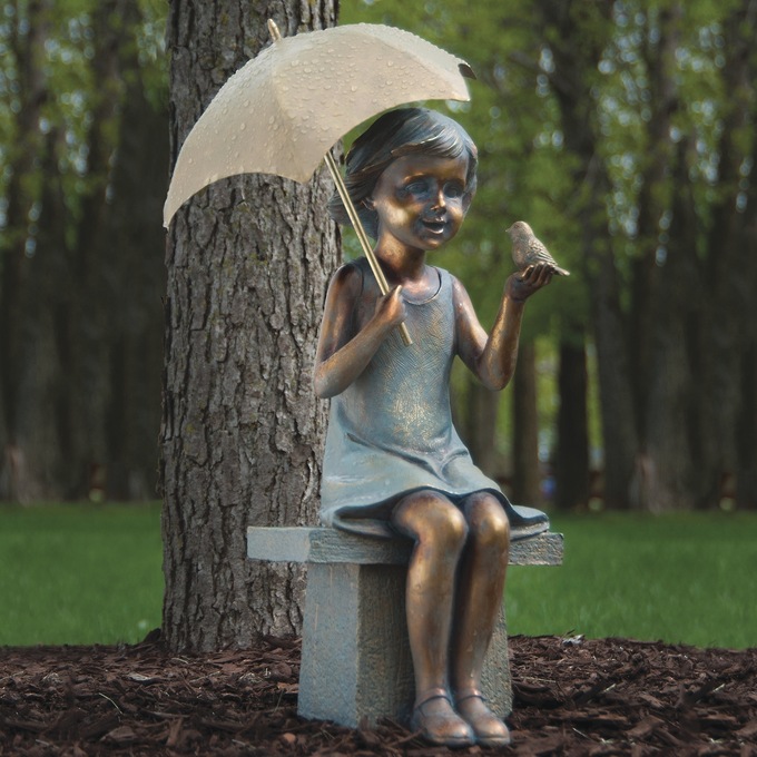 Girl on Bench Garden Statue, Multi, large