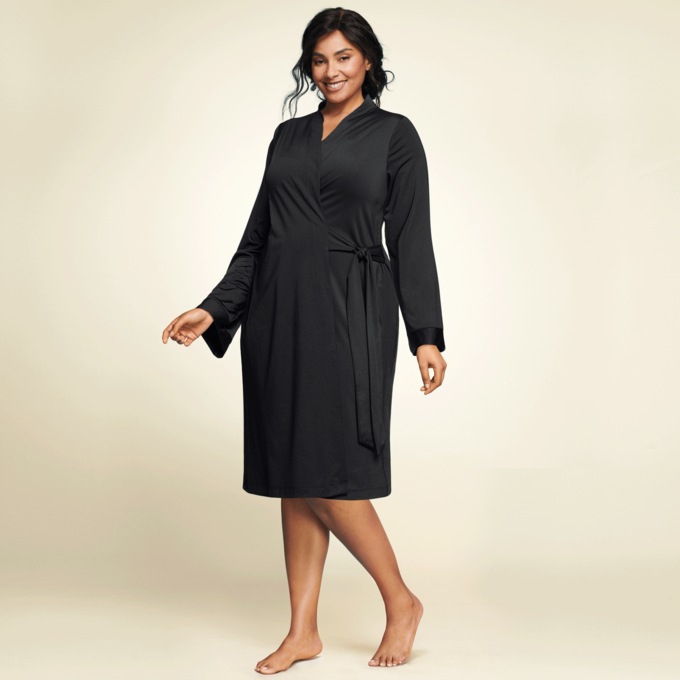 Comfy, Wrap-Style Knee-Length Robe with Side Tie, , large