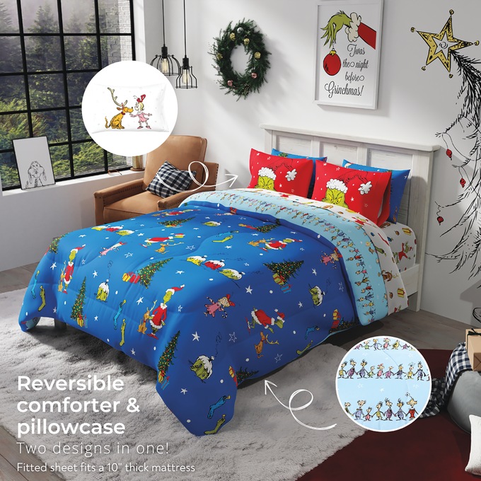 Reversible 7-Piece Grinch Comforter Set, , large