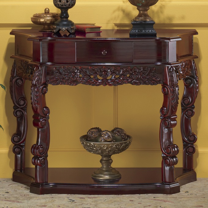 Carved curved shop console table