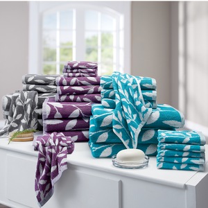 12-Piece Serene Leaf Jacquard Towel Set, , large
