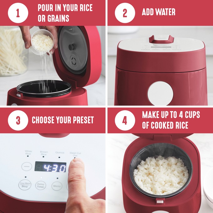 Greenlife 4-Cup Rice and Grains Cooker, Red, large