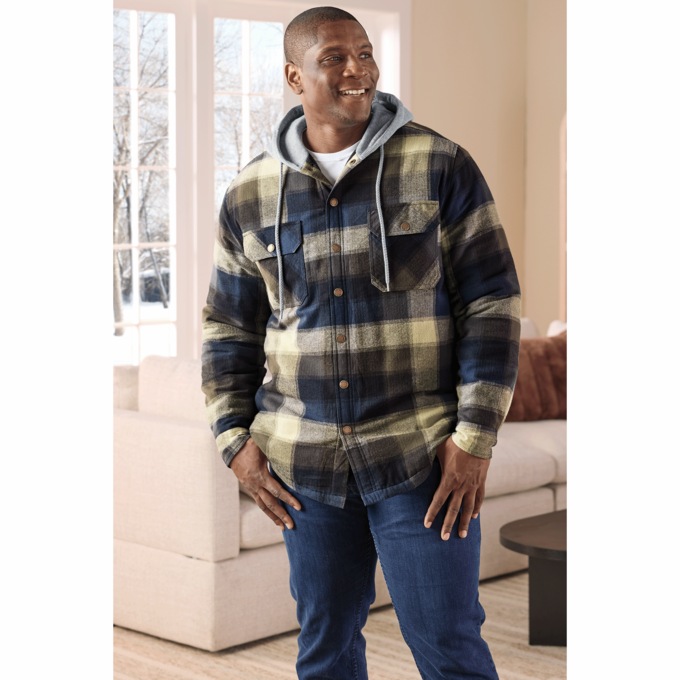 Quilt-Lined Flannel Hoodie, , large