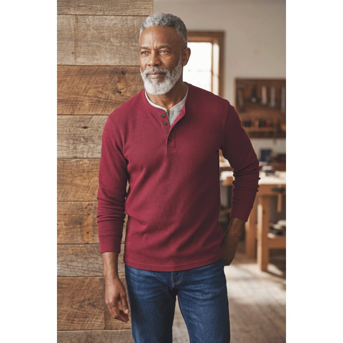 Men's Thermal Cotton-Blend Henley, , large