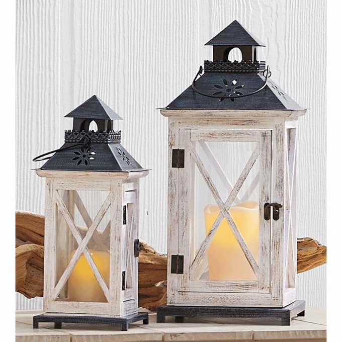 Set of 2 Distressed Wooden Lanterns, , large