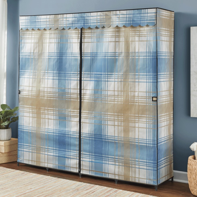 Scalloped Curtain Storage Wardrobe, Plaid, large