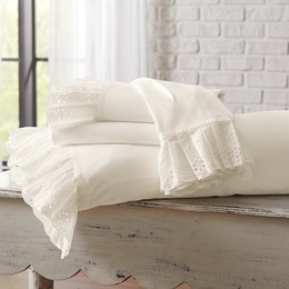 Eyelet Cotton Sheet Set, , large
