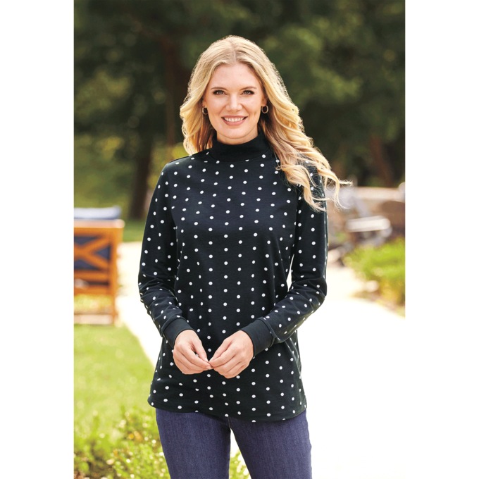 Long-Sleeve Mock Neck Top, , large