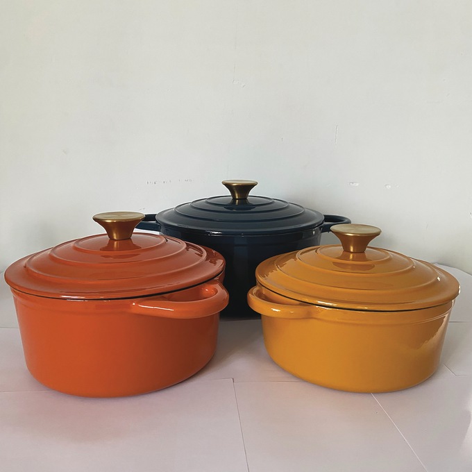 Set of 3 Cast Iron Dutch Ovens with Lids, Multi, large