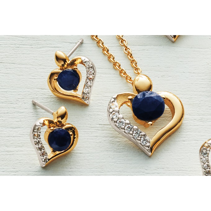 Gemstone Heart Pendant & Earring Set, Sapphire, large