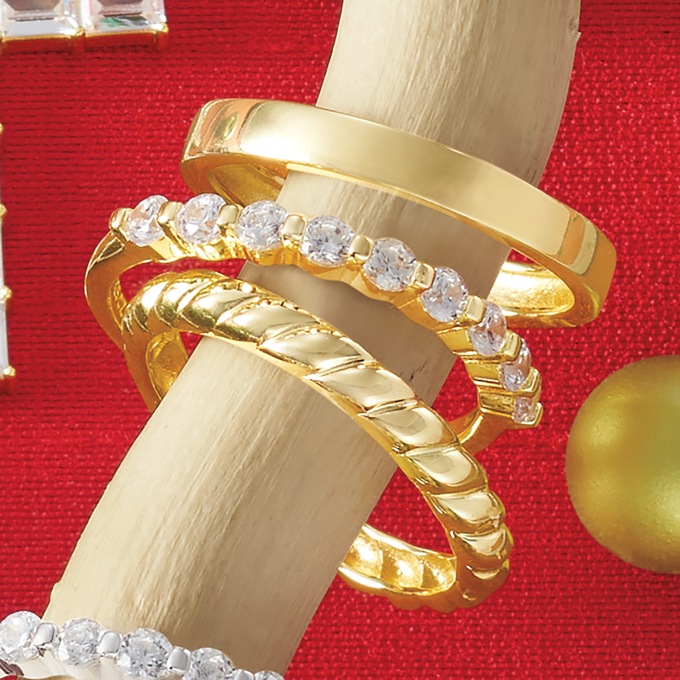 Cubic Zirconia 3-Piece Stacking Ring Set, , large