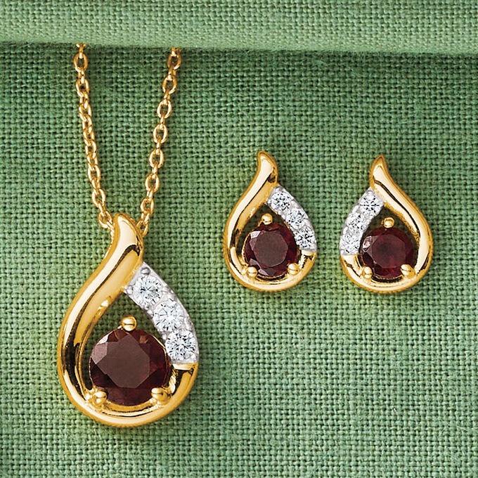 Gemstone Teardrop Pendant & Earring Set, , large
