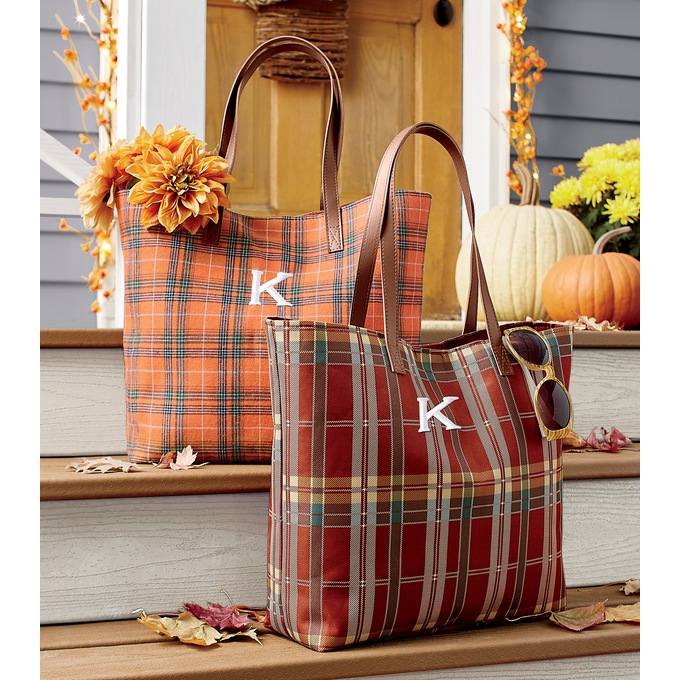 Personalized Harvest Plaid Tote, , large