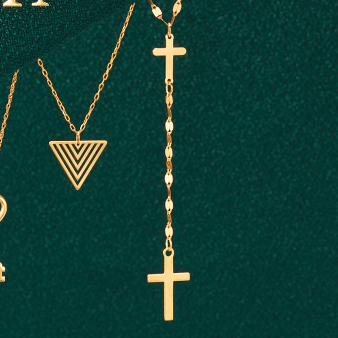 10K Gold Cross Lariat Necklace, , large