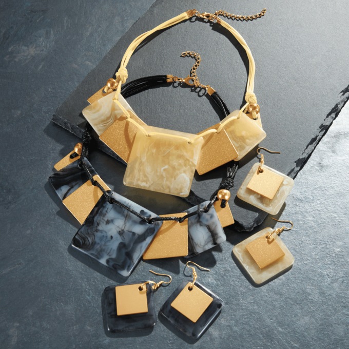 Dangled Squares Cord Necklace & Earring Set, , large
