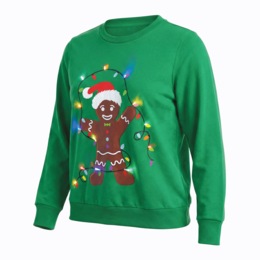 Light-Up Gingerbread Man Crewneck Sweatshirt with Holiday Lights, , large