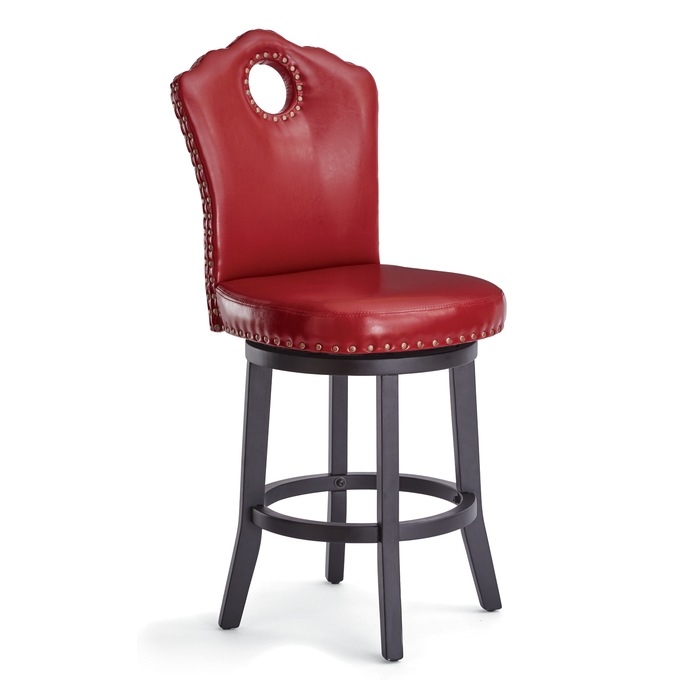 High-Back Swivel Bar Stool with Nailhead Trim, , large