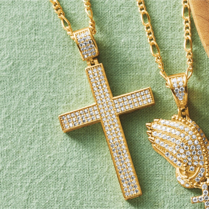 Men's Cubic Zirconia Cross Pendant , , large