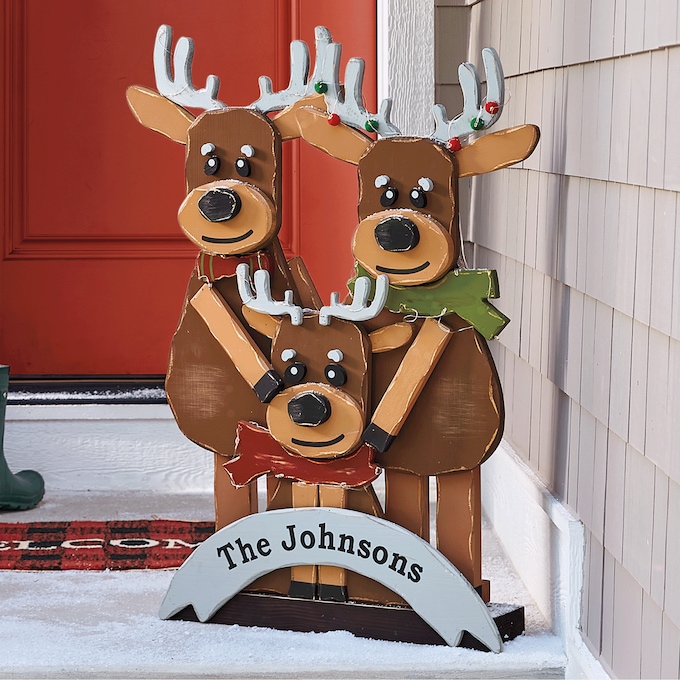 Chunky Wood Welcome Reindeer Family, , large