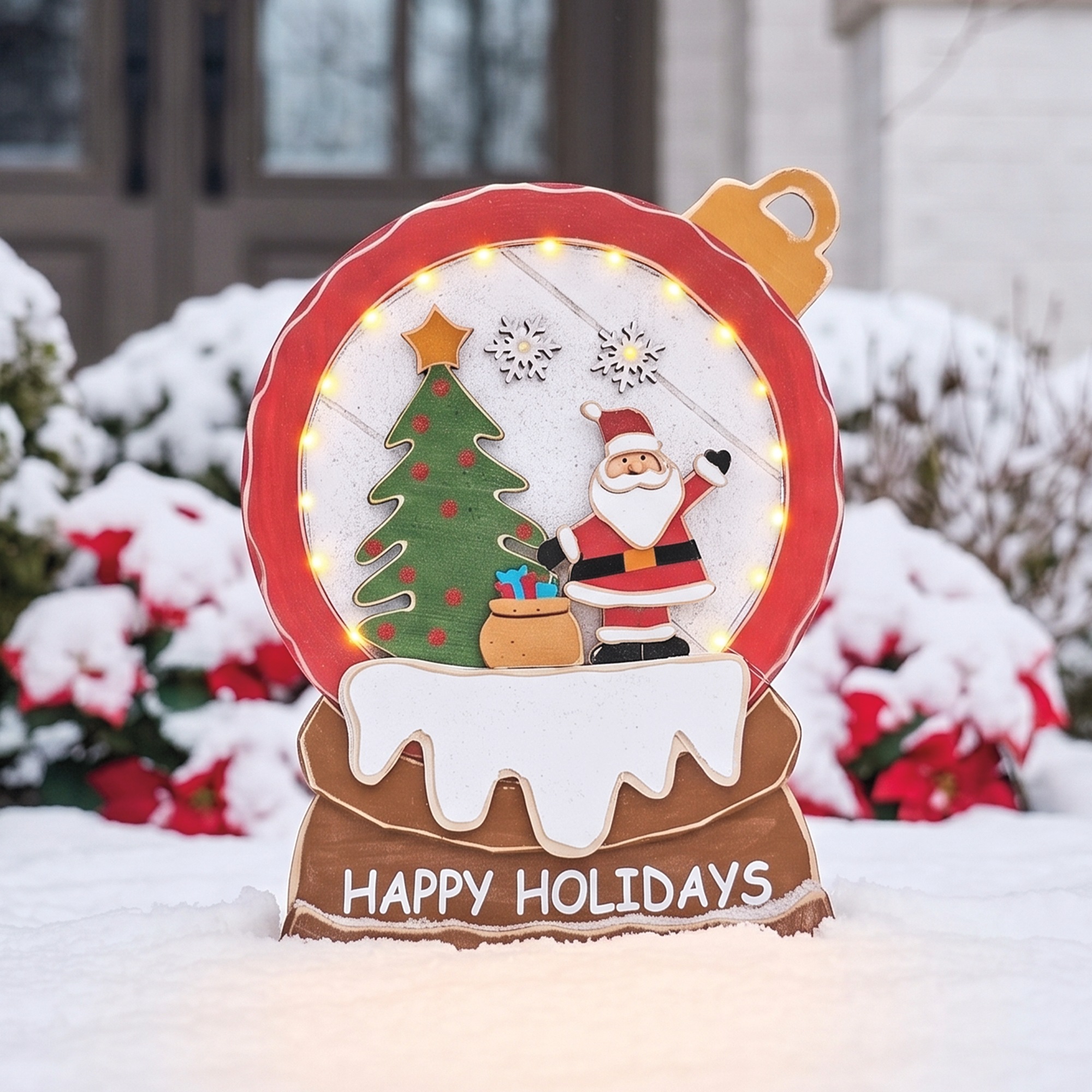 Chunky Wood Cutouts Lit Santa&rsquo;s Snowglobe, Multi, large