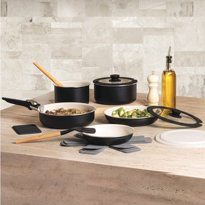 Gotham Steel 18-Piece Detachable Handle Cookware Set, Black, large