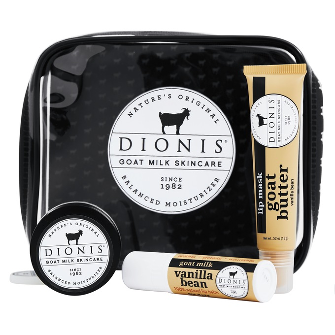 Dionis Goat Milk Vanilla Bean 3-Piece Lip Care Gift Set with Cosmetic Bag, White, large