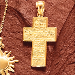 10K Gold Cross Our Father Pendant, , large