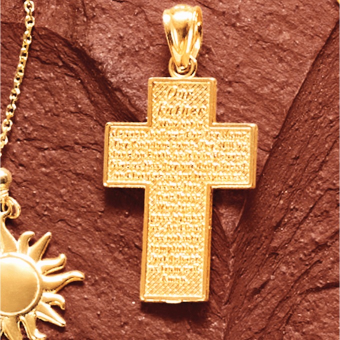 10K Gold Cross Our Father Pendant, , large