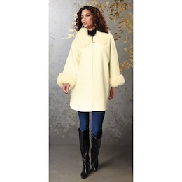 Faux-Fur Wool-Blend Cape, , large