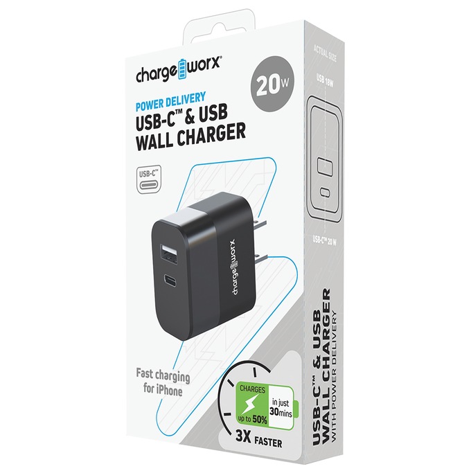 Chargeworx Power Delivery USB-C & USB-A Charger, Black, large