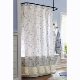 Avian Toile Ruffled Shower Curtain, , large