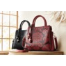 Embossed Floral Satchel with Crossbody Strap, , large