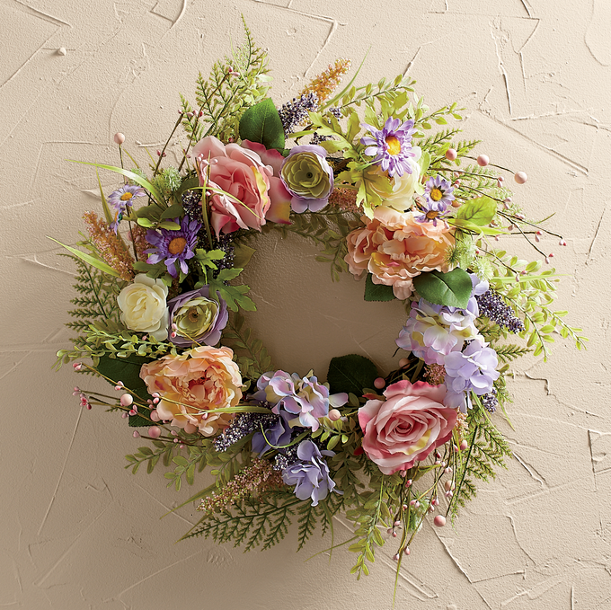 Pink Rose Peach Peony Floral Wreath, , large