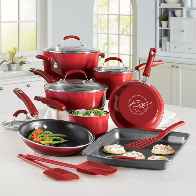 Rachel Ray 12-Piece Hard Porcelain Enamel Nonstick Lead Free Cookware Set  In Box