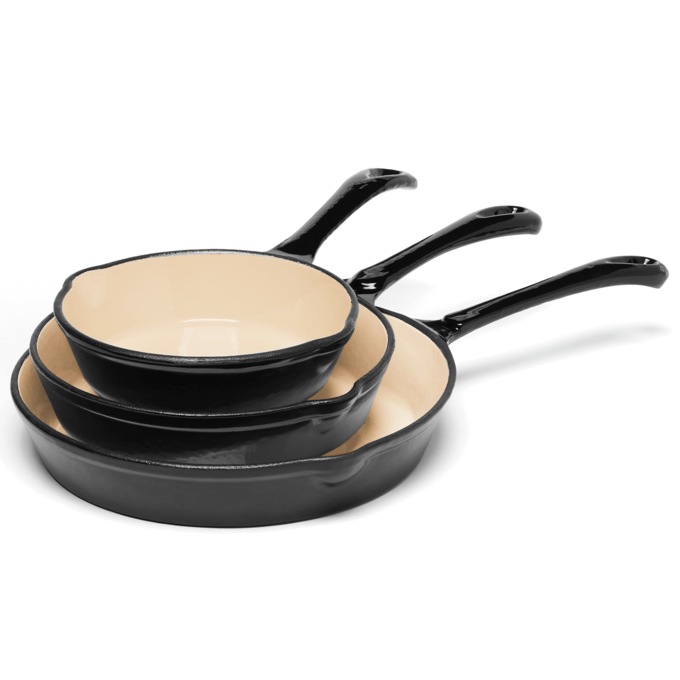 3-Piece Enameled Cast Iron Skillet Set, , large
