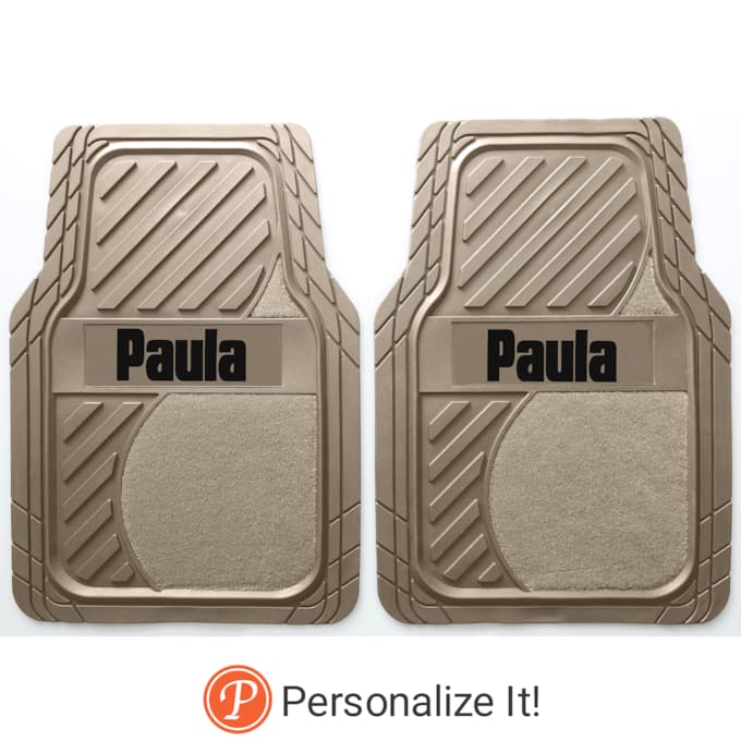 Set of 2 Personalized Rubber Car Floor Mats with Carpet Insets, , large
