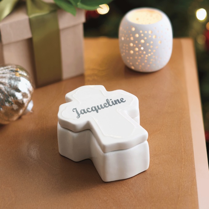 Cross Trinket Box, White, large