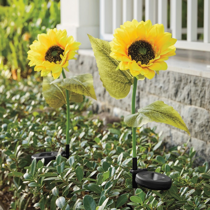 Set of 2 Sunflower Solar Stakes, , large