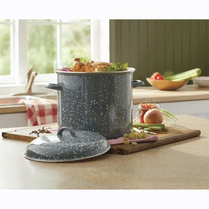 12-Quart Enameled Steel Stockpot & Lid with Speckled Finish, , large