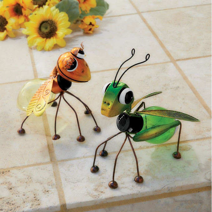 Buy Both and Save Solar Butterfly and Grasshopper Figurines, , large