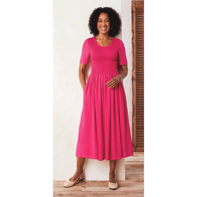 Smocked-Waist Dress, , large