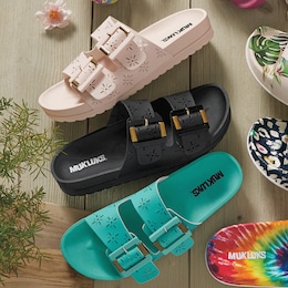 Muk Luks Grand Cayman Slide with Floral Cutouts and Arch Support, , large